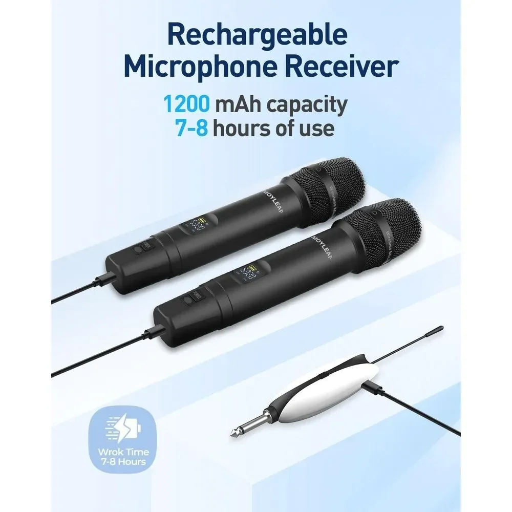 2 Pack Wireless Microphones UHF Metal Dual Handheld Cordless‎ Dynamic 260Ft